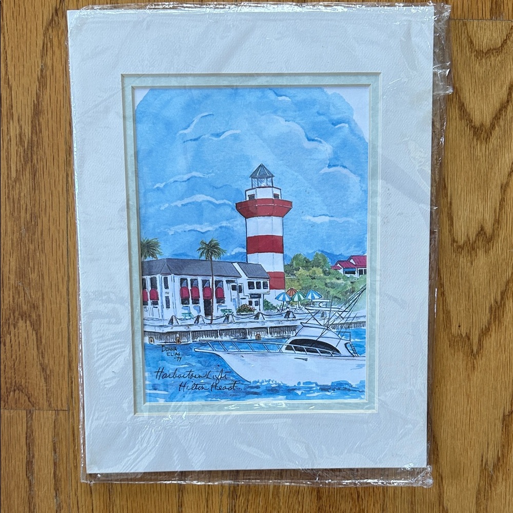 Hilton Head Harbortown Lighthouse Art Print; 11”Length 8.5” Width; Matted.NWT - Picture 4 of 10